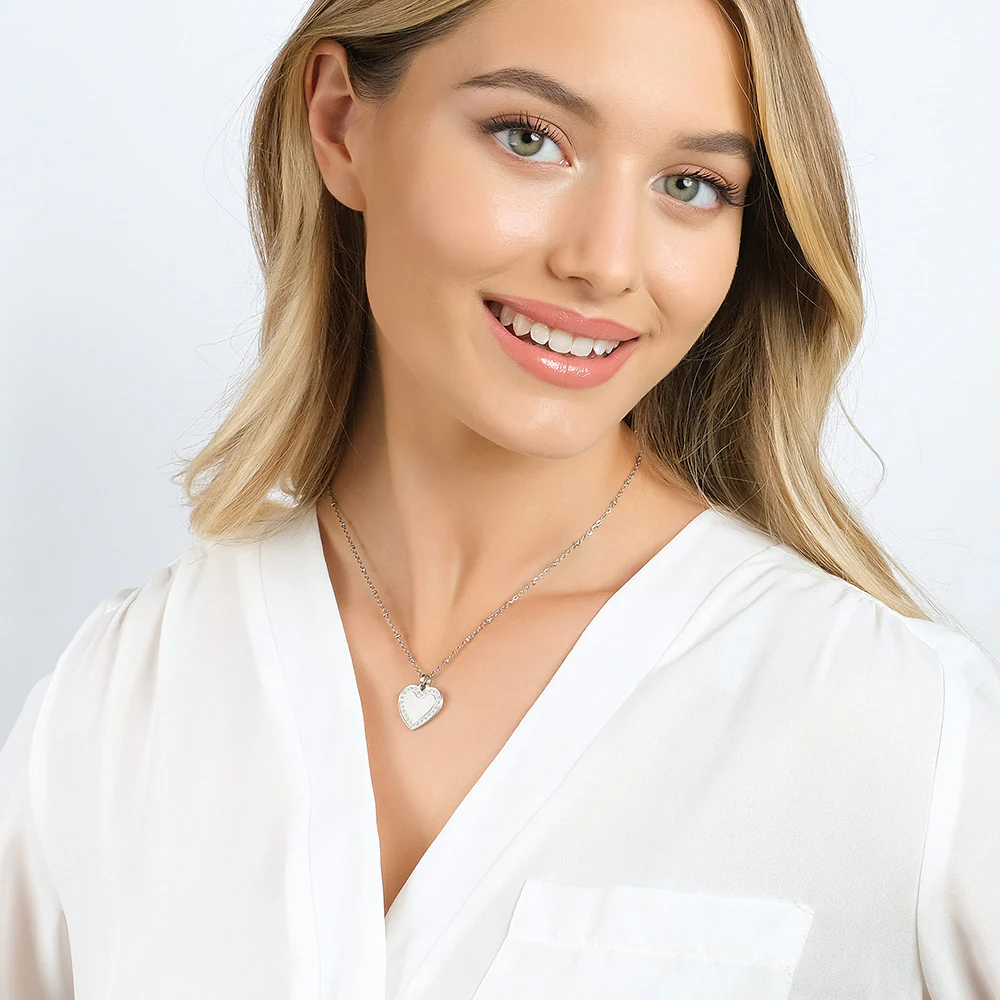 COLLANA DONNA IN ACCIAIO CON CUORE CON CRISTALLI BIANCHI - Image 3