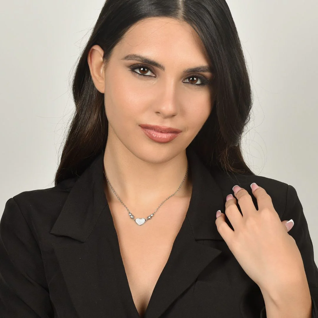 COLLANA DONNA IN ACCIAIO CON CUORE CON CRISTALLI BIANCHI - Image 3