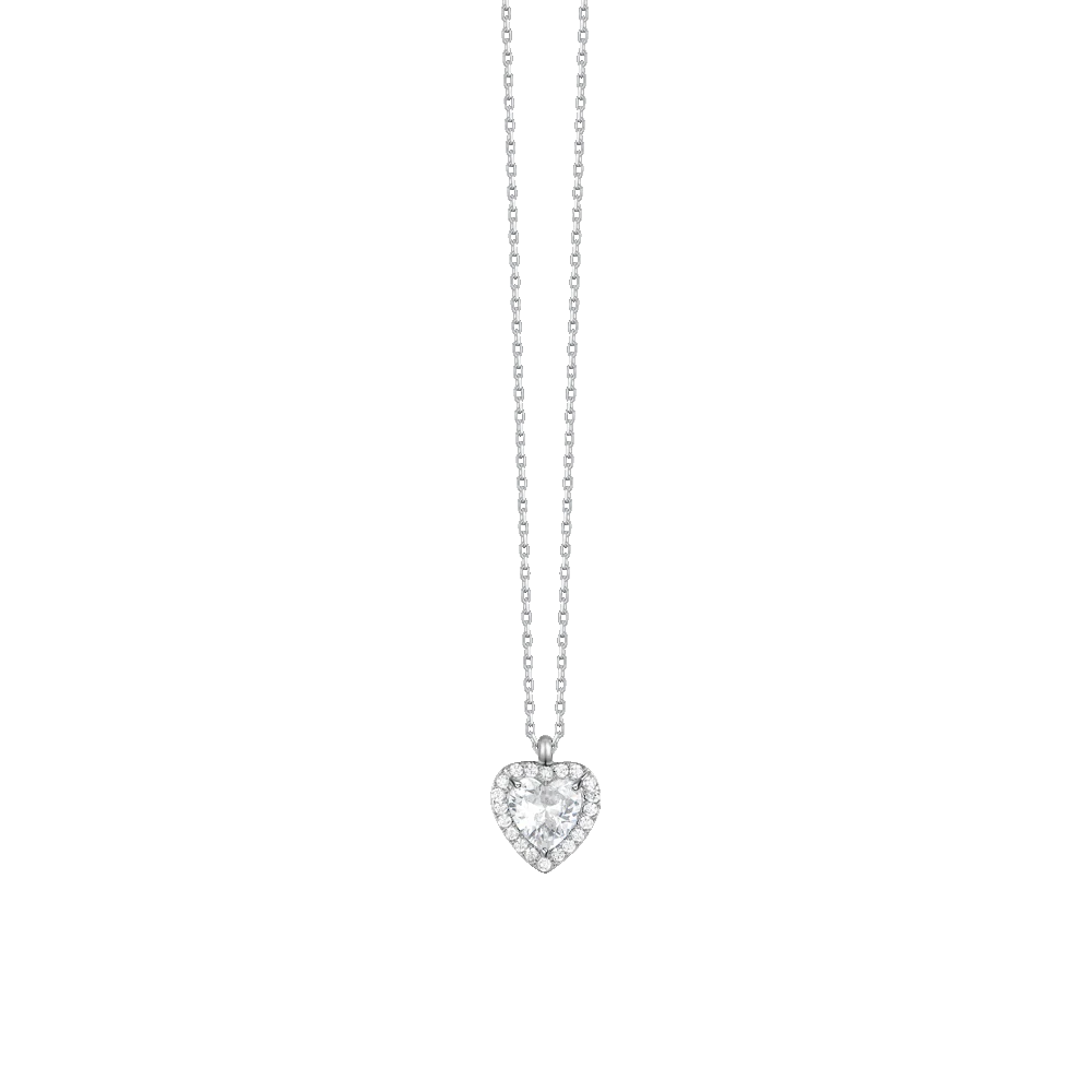 COLLANA DONNA IN ACCIAIO CON CUORE CON ZIRCONI BIANCHI