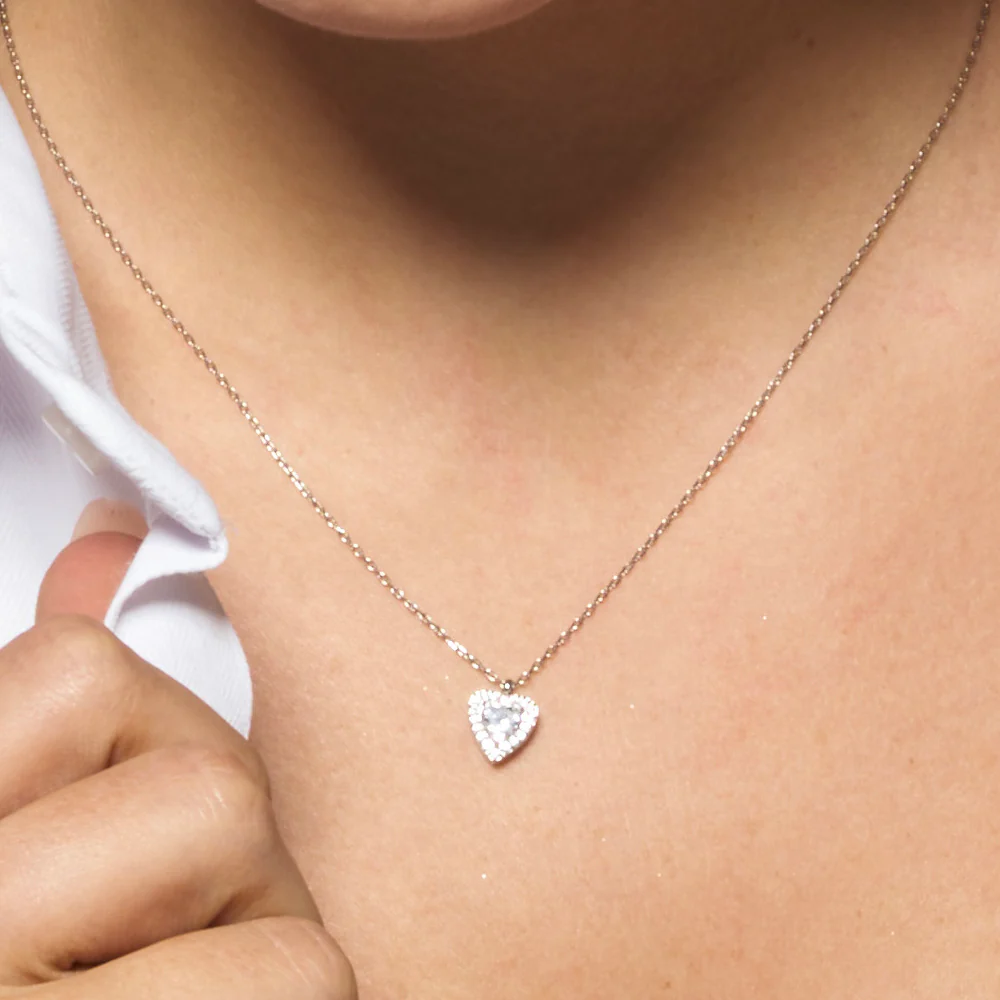 COLLANA DONNA IN ACCIAIO CON CUORE CON ZIRCONI BIANCHI - Image 2