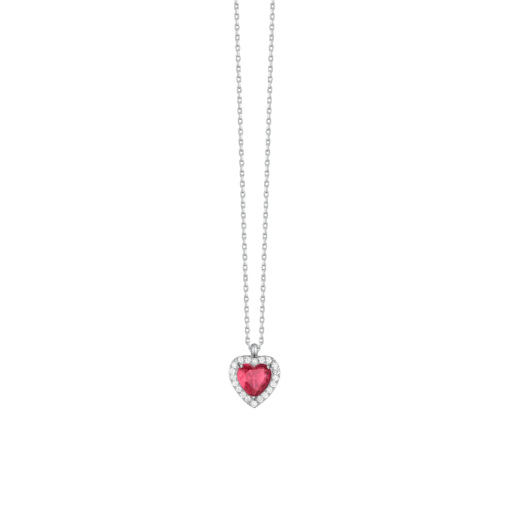 COLLANA DONNA IN ACCIAIO CON CUORE CON ZIRCONI ROSSI E BIANCHI