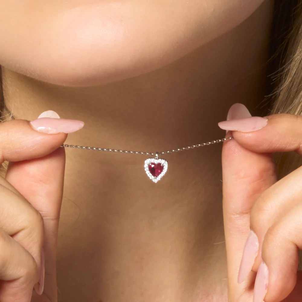 COLLANA DONNA IN ACCIAIO CON CUORE CON ZIRCONI ROSSI E BIANCHI - Image 2