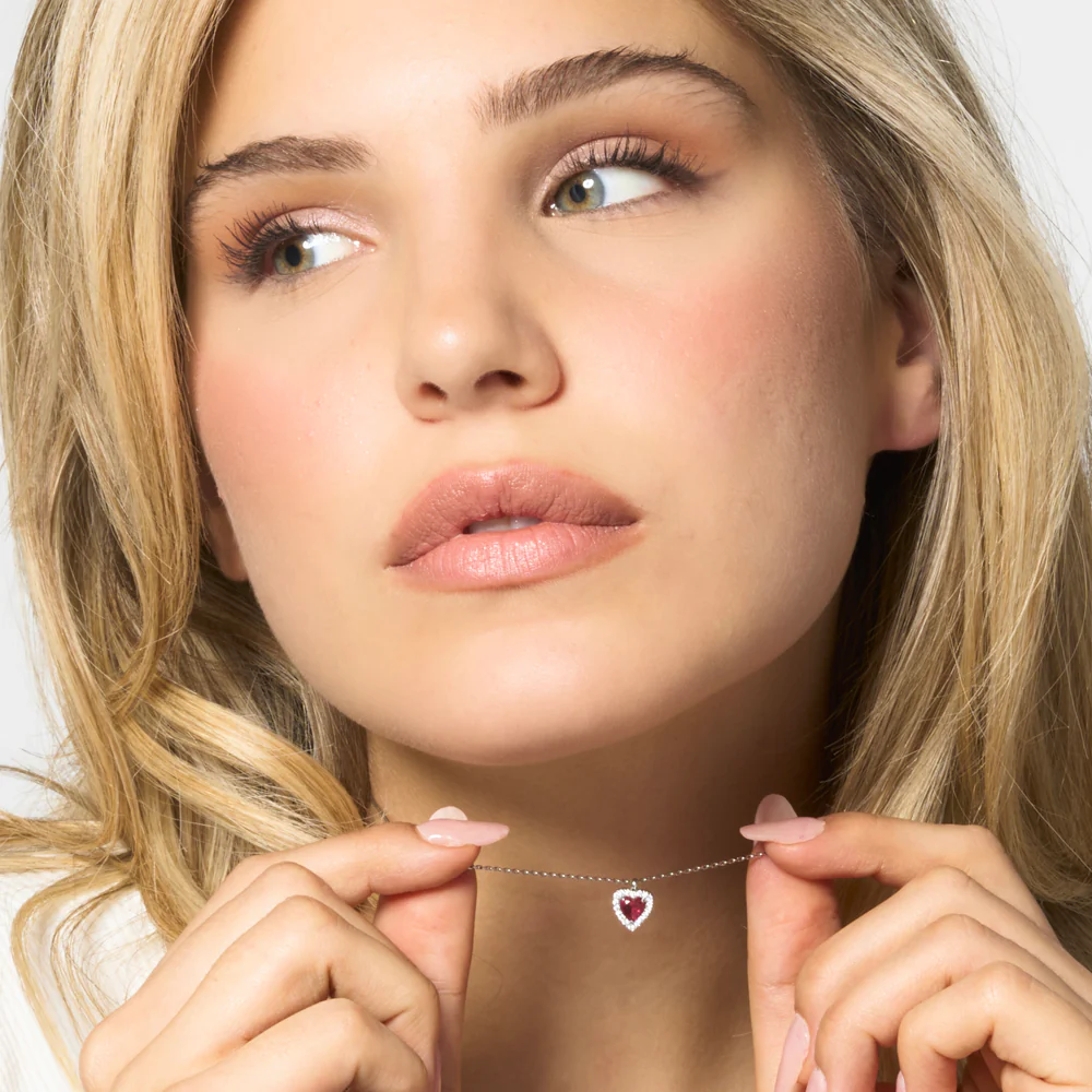 COLLANA DONNA IN ACCIAIO CON CUORE CON ZIRCONI ROSSI E BIANCHI - Image 3