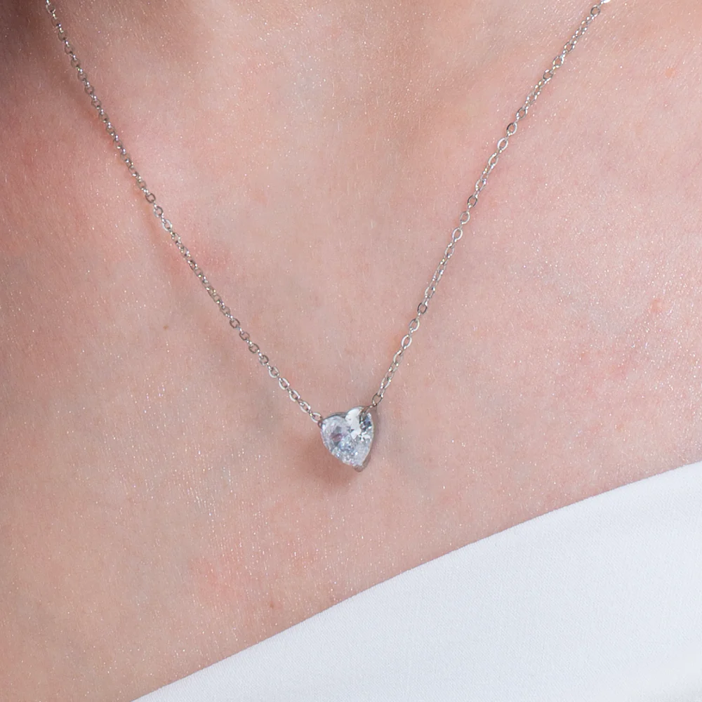 COLLANA DONNA IN ACCIAIO CON CUORE CRISTALLO BIANCO - Image 2