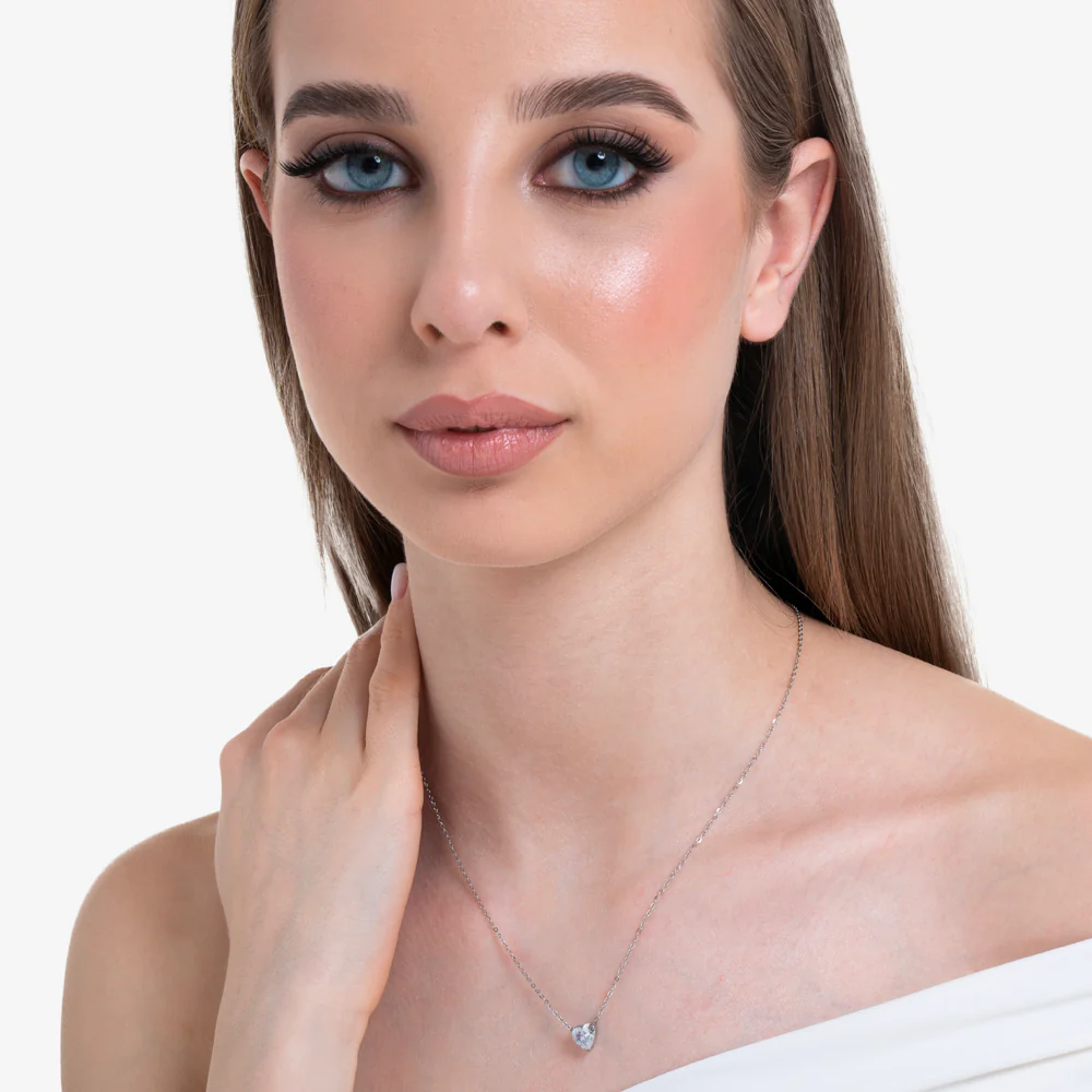 COLLANA DONNA IN ACCIAIO CON CUORE CRISTALLO BIANCO - Image 3
