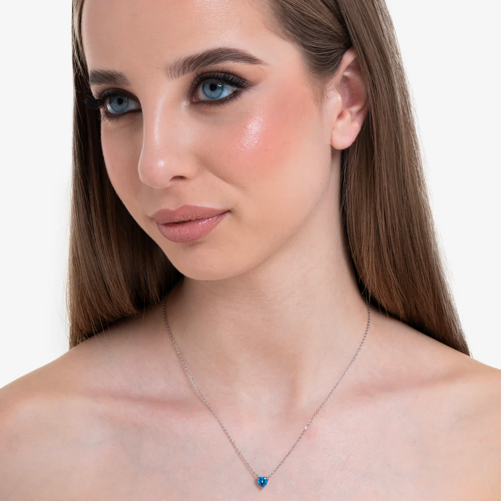 COLLANA DONNA IN ACCIAIO CON CUORE CRISTALLO BLU - Image 3