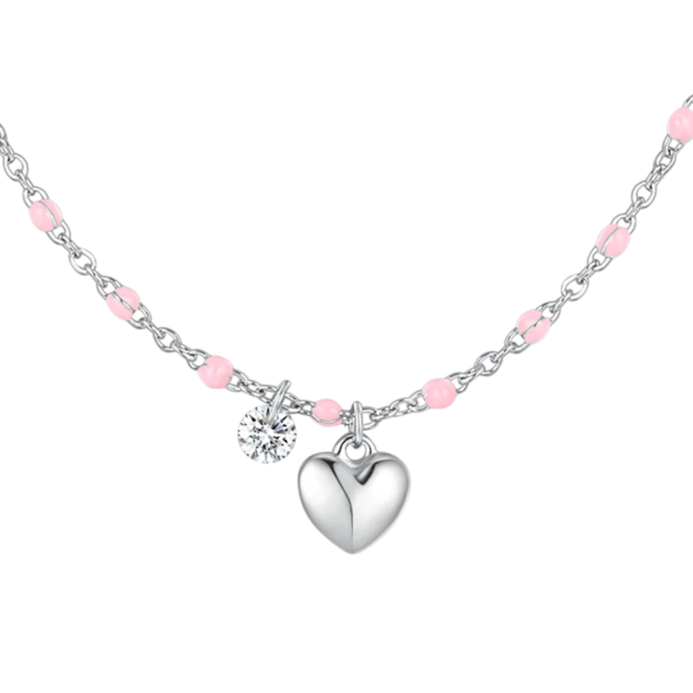 COLLANA DONNA IN ACCIAIO CON CUORE, CRISTALLO E PIETRE CON SMALTO ROSA - Image 4