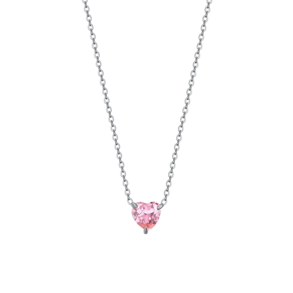 COLLANA DONNA IN ACCIAIO CON CUORE CRISTALLO ROSA