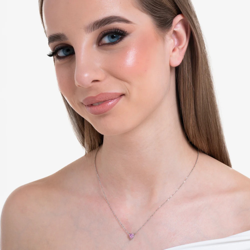 COLLANA DONNA IN ACCIAIO CON CUORE CRISTALLO ROSA - Image 3