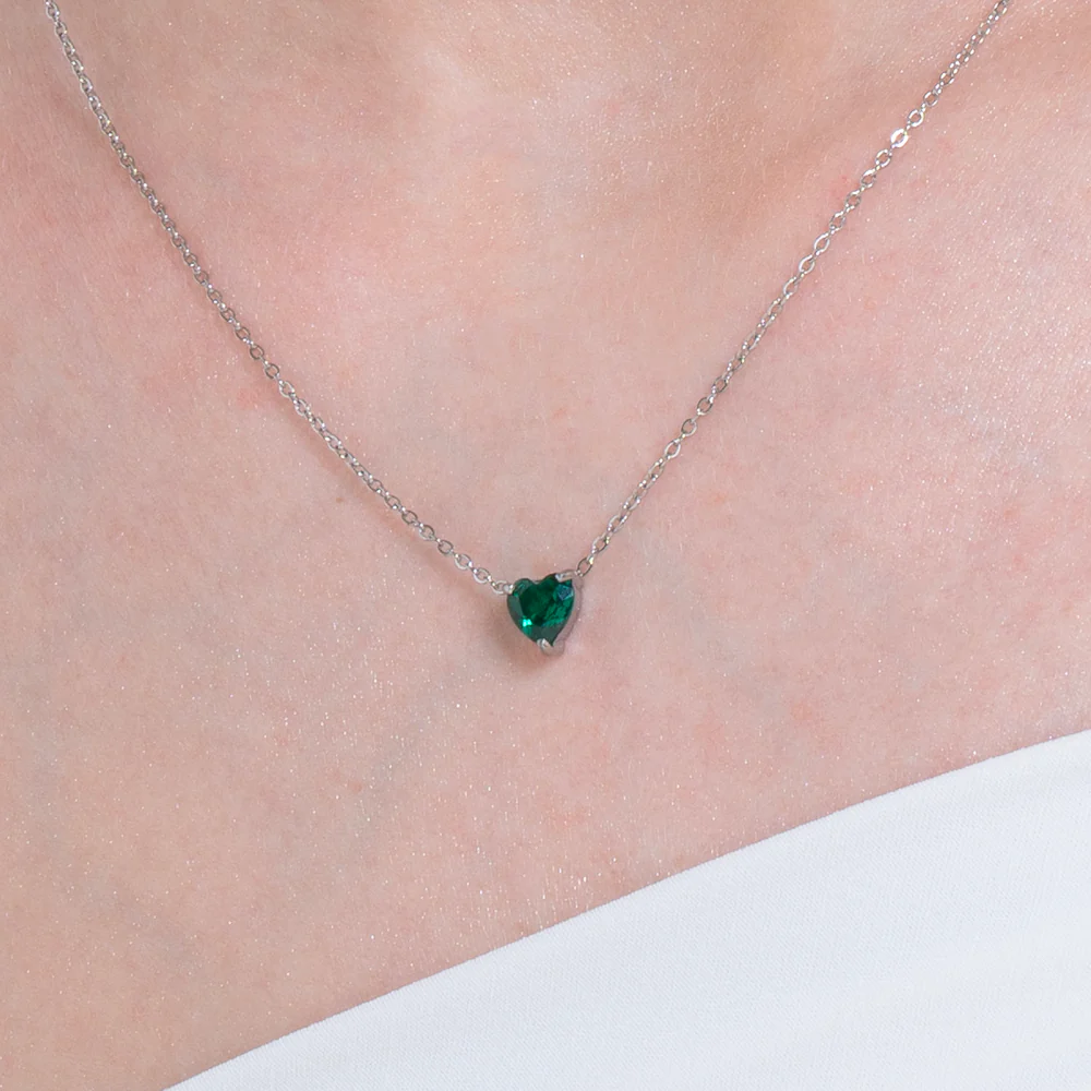 COLLANA DONNA IN ACCIAIO CON CUORE CRISTALLO VERDE - Image 2
