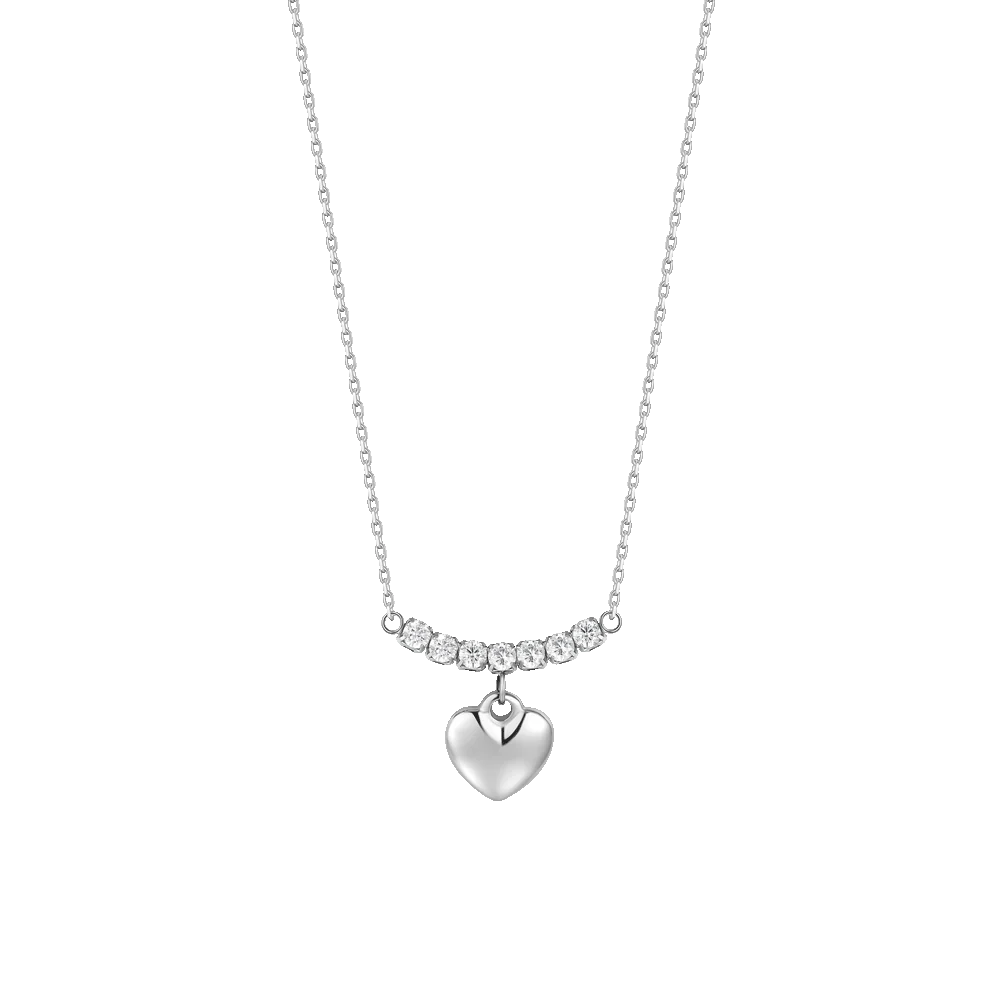 COLLANA DONNA IN ACCIAIO CON CUORE E ZIRCONI BIANCHI