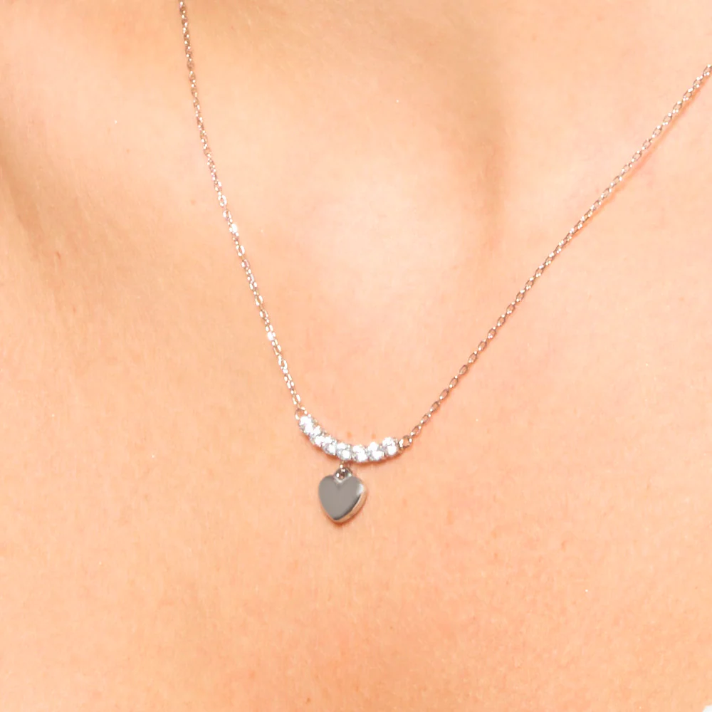 COLLANA DONNA IN ACCIAIO CON CUORE E ZIRCONI BIANCHI - Image 2