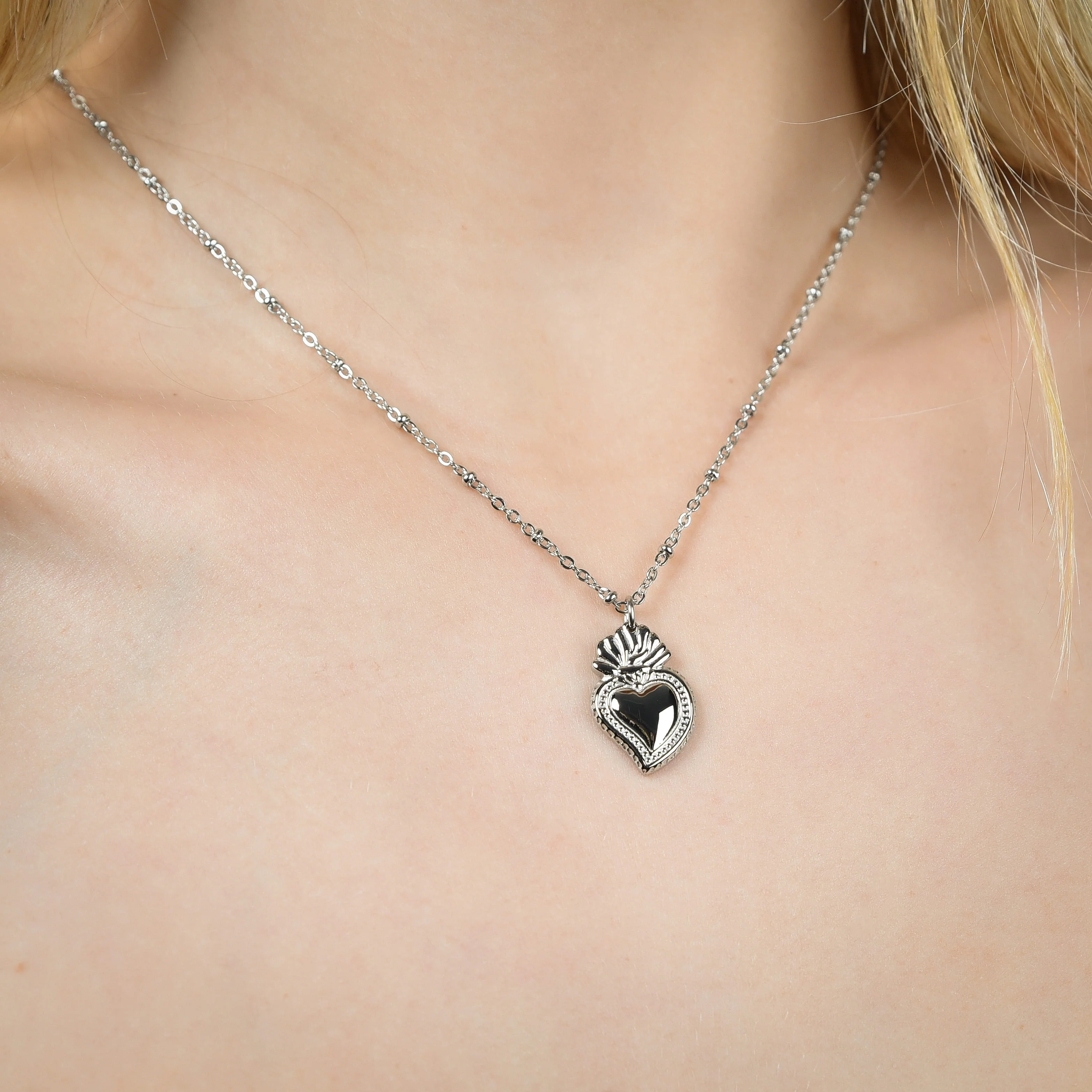 COLLANA DONNA IN ACCIAIO CON CUORE SACRO - Image 2