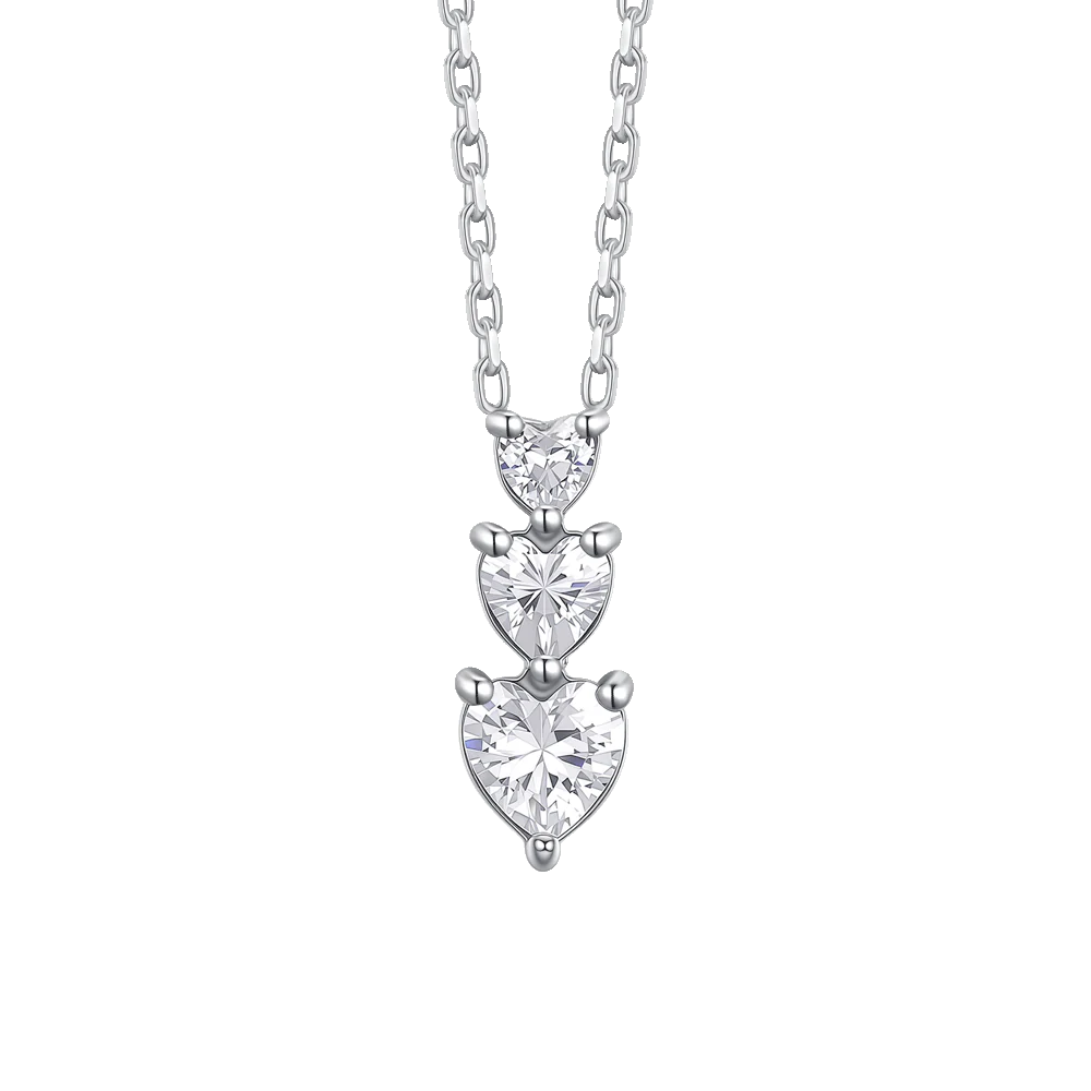 COLLANA DONNA IN ACCIAIO CON CUORI CON ZIRCONI BIANCHI