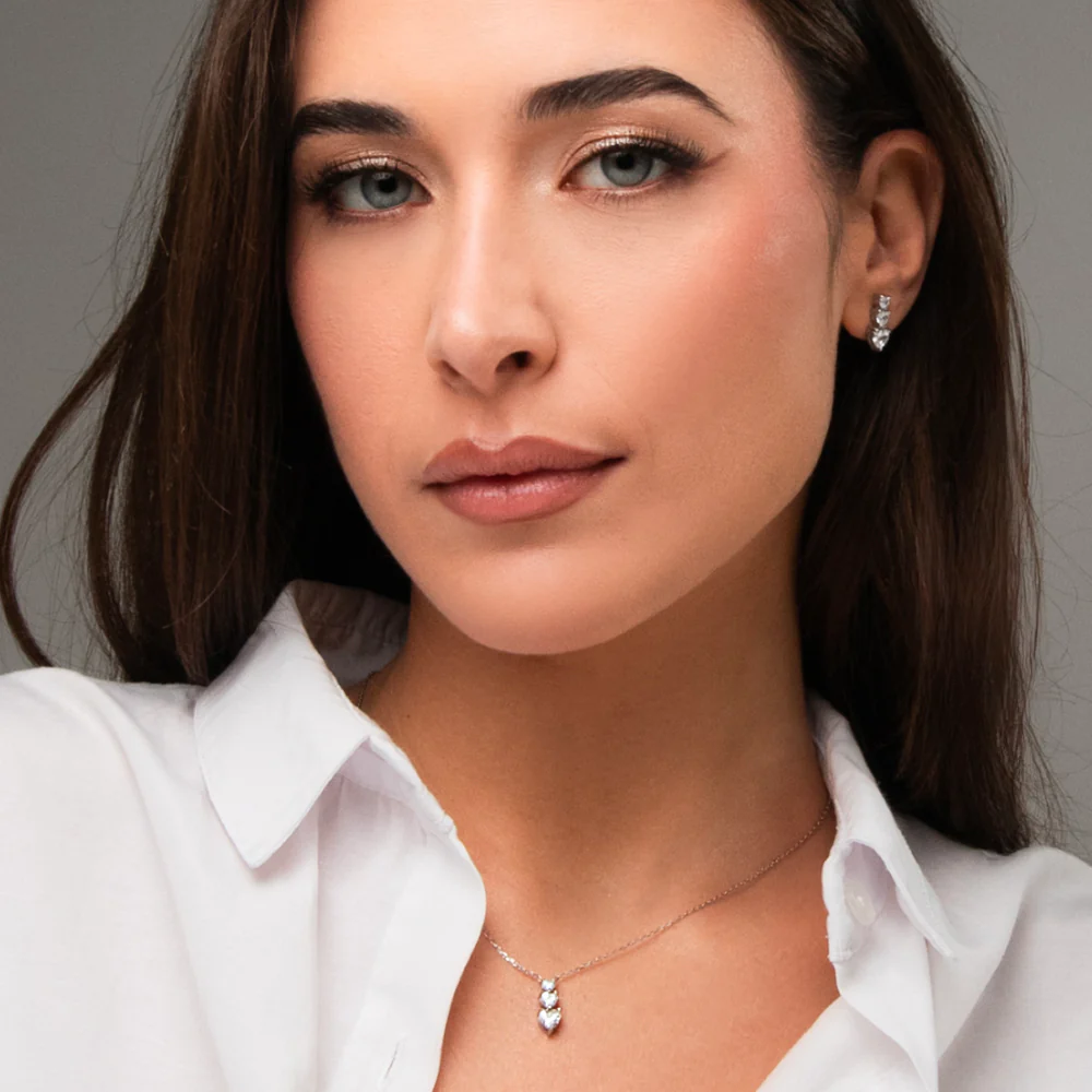 COLLANA DONNA IN ACCIAIO CON CUORI CON ZIRCONI BIANCHI - Image 2