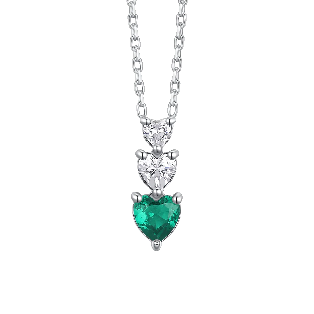 COLLANA DONNA IN ACCIAIO CON CUORI CON ZIRCONI BIANCHI E VERDI