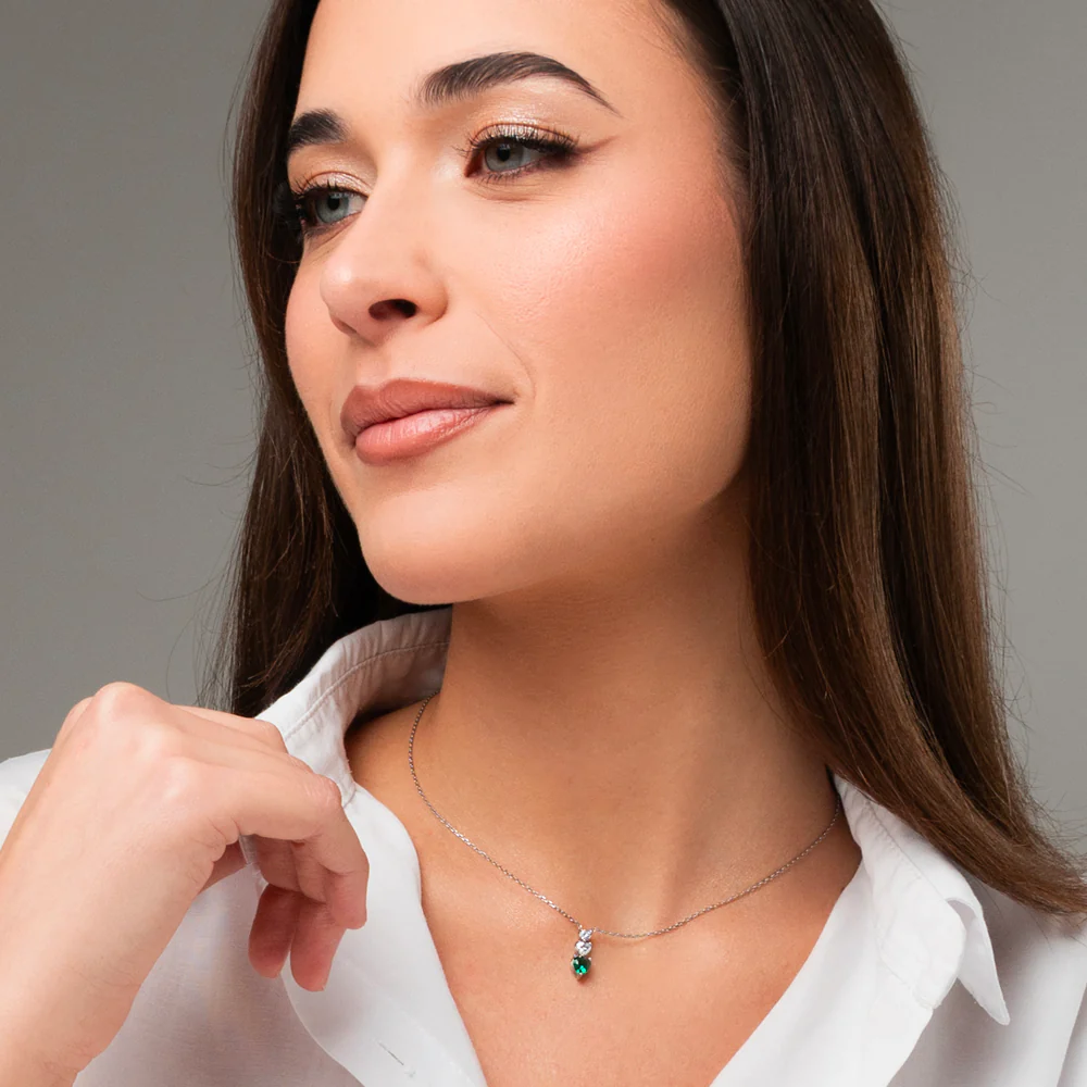 COLLANA DONNA IN ACCIAIO CON CUORI CON ZIRCONI BIANCHI E VERDI - Image 3