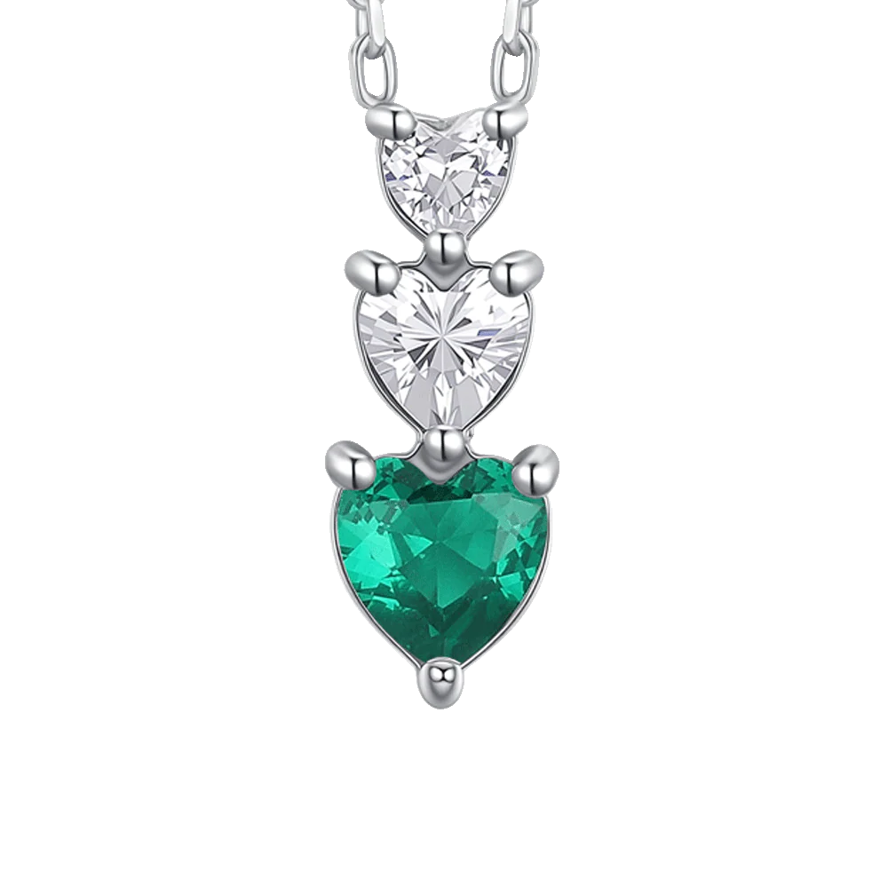 COLLANA DONNA IN ACCIAIO CON CUORI CON ZIRCONI BIANCHI E VERDI - Image 5