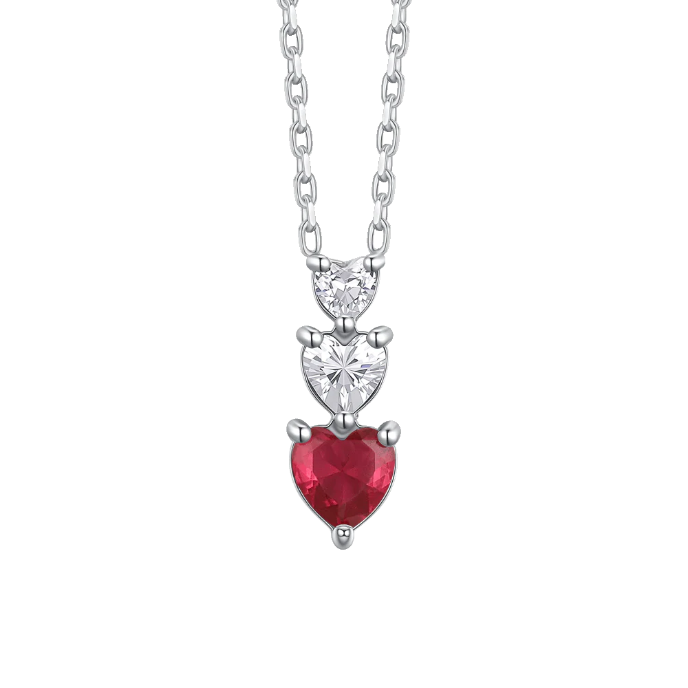 COLLANA DONNA IN ACCIAIO CON CUORI CON ZIRONI BIANCHI E ROSSI