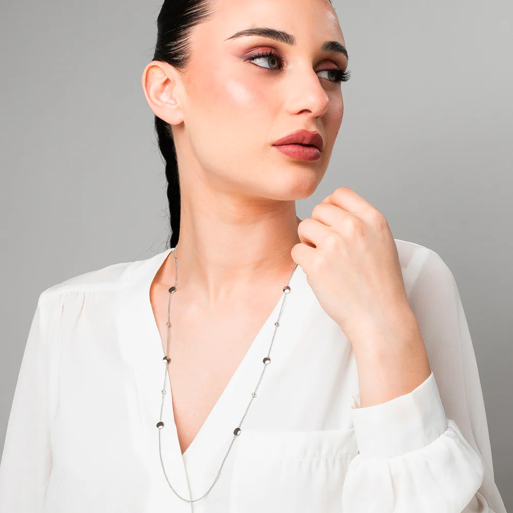 COLLANA DONNA IN ACCIAIO CON ELEMENTI IN ACCIAIO E CRISTALLI BIANCHI - Image 3