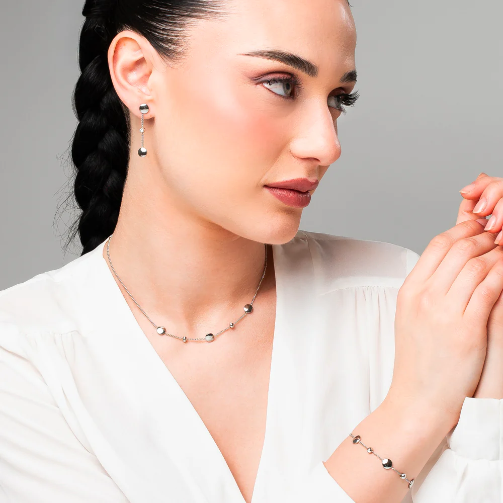 COLLANA DONNA IN ACCIAIO CON ELEMENTI IN ACCIAIO E CRISTALLI BIANCHI - Image 2