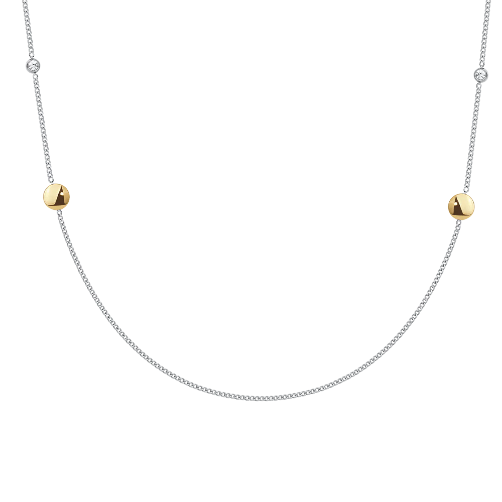 COLLANA DONNA IN ACCIAIO CON ELEMENTI IN ACCIAIO IP GOLD E CRISTALLI BIANCHI