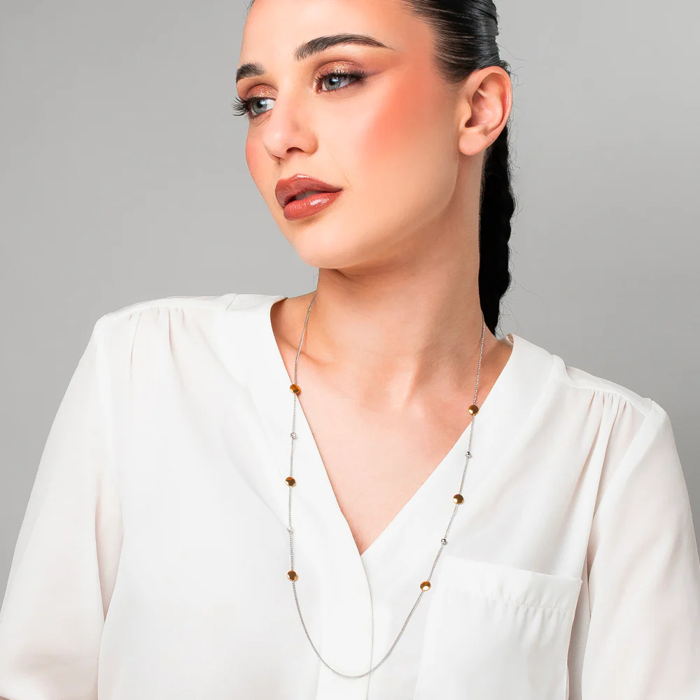 COLLANA DONNA IN ACCIAIO CON ELEMENTI IN ACCIAIO IP GOLD E CRISTALLI BIANCHI - Image 3