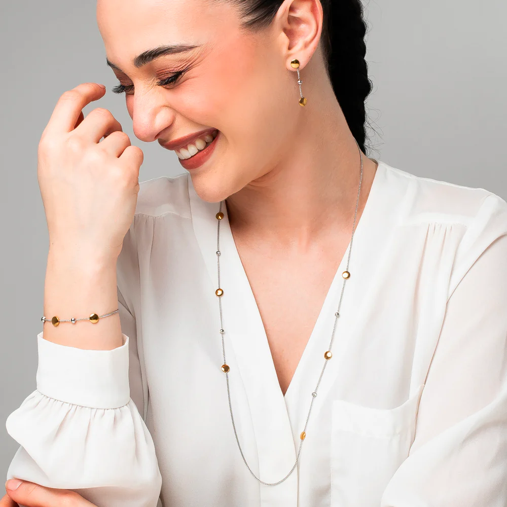 COLLANA DONNA IN ACCIAIO CON ELEMENTI IN ACCIAIO IP GOLD E CRISTALLI BIANCHI - Image 4