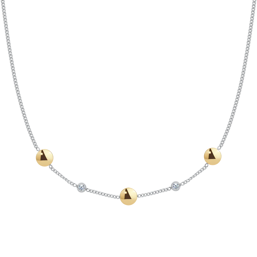 COLLANA DONNA IN ACCIAIO CON ELEMENTI IN ACCIAIO IP GOLD E CRISTALLI BIANCHI