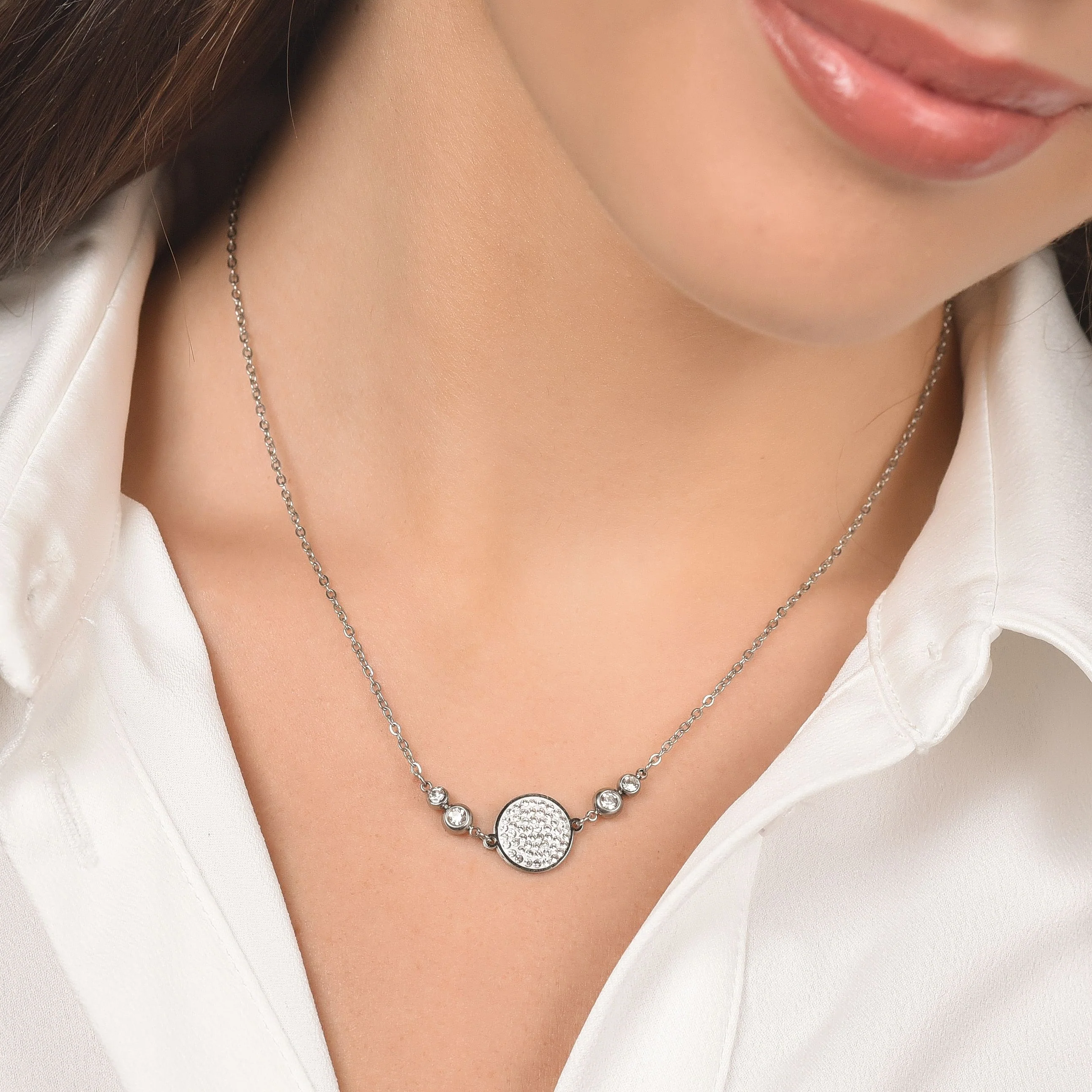 COLLANA DONNA IN ACCIAIO CON ELEMENTO CON CRISTALLI BIANCHI - Image 2