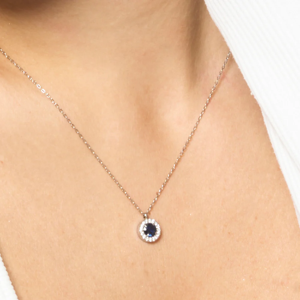 COLLANA DONNA IN ACCIAIO CON ELEMENTO CON ZIRCONI BLU E BIANCHI - Image 2