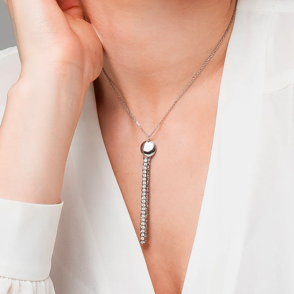 COLLANA DONNA IN ACCIAIO CON ELEMENTO IN ACCIAIO E CRISTALLI BIANCHI - Image 2