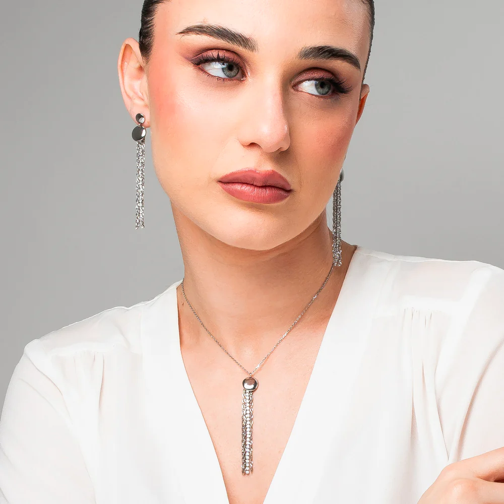 COLLANA DONNA IN ACCIAIO CON ELEMENTO IN ACCIAIO E CRISTALLI BIANCHI - Image 4