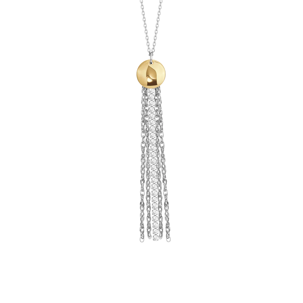 COLLANA DONNA IN ACCIAIO CON ELEMENTO IN ACCIAIO IP GOLD E CRISTALLI BIANCHI