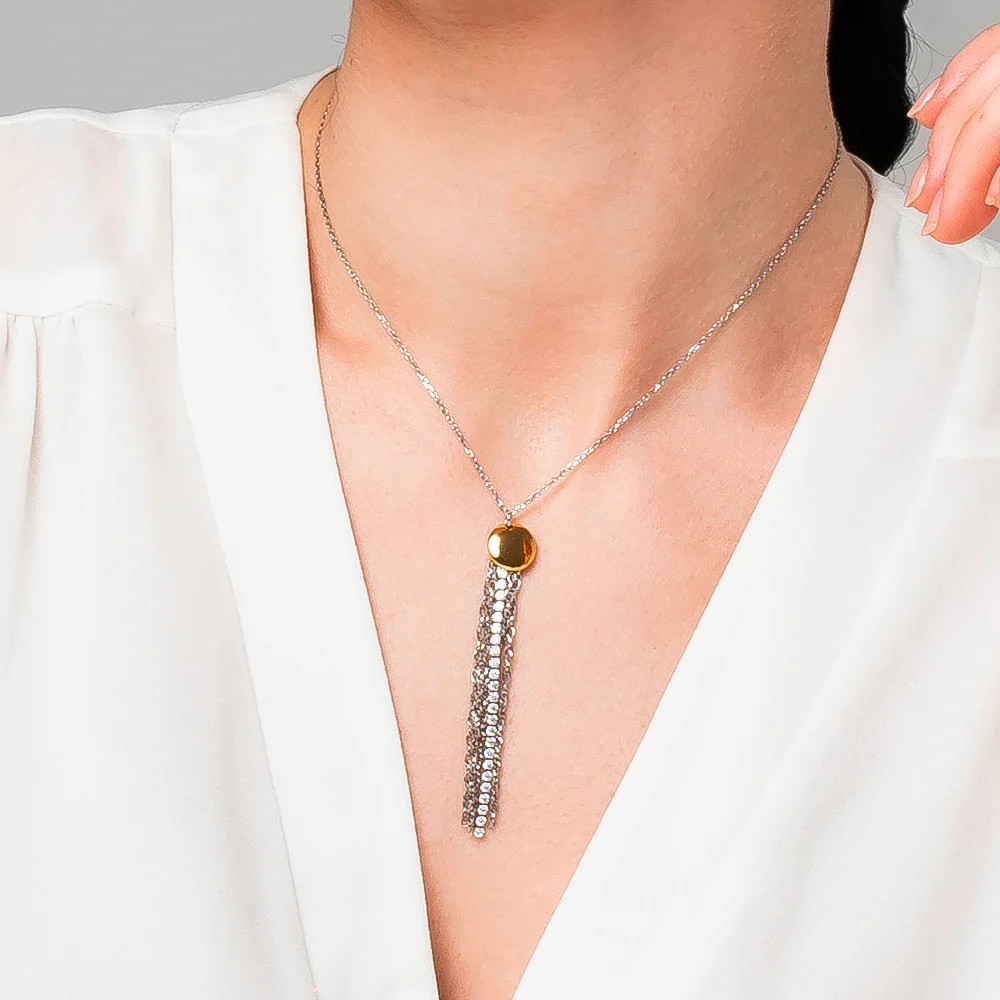 COLLANA DONNA IN ACCIAIO CON ELEMENTO IN ACCIAIO IP GOLD E CRISTALLI BIANCHI - Image 2