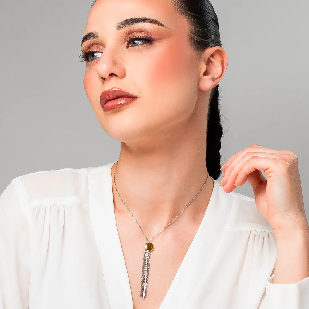 COLLANA DONNA IN ACCIAIO CON ELEMENTO IN ACCIAIO IP GOLD E CRISTALLI BIANCHI - Image 3