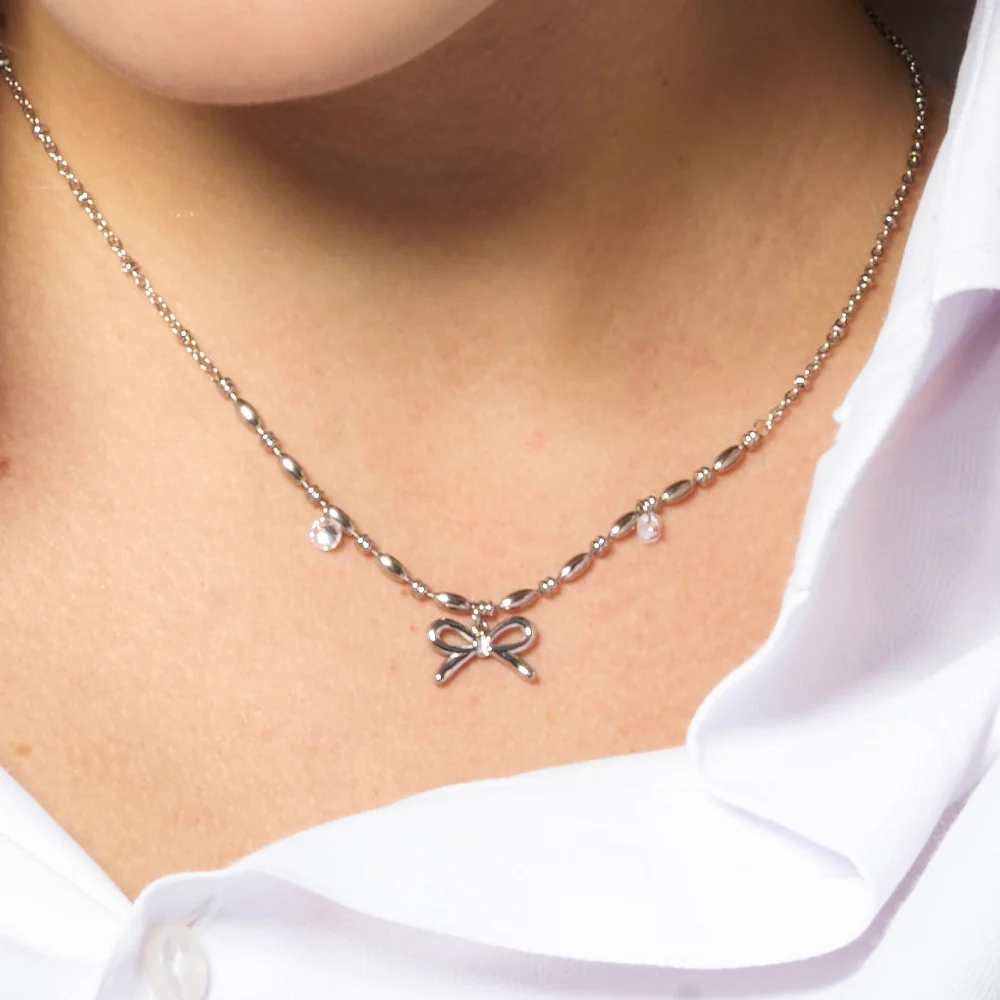 COLLANA DONNA IN ACCIAIO CON FIOCCO E ZIRCONI BIANCHI - Image 2