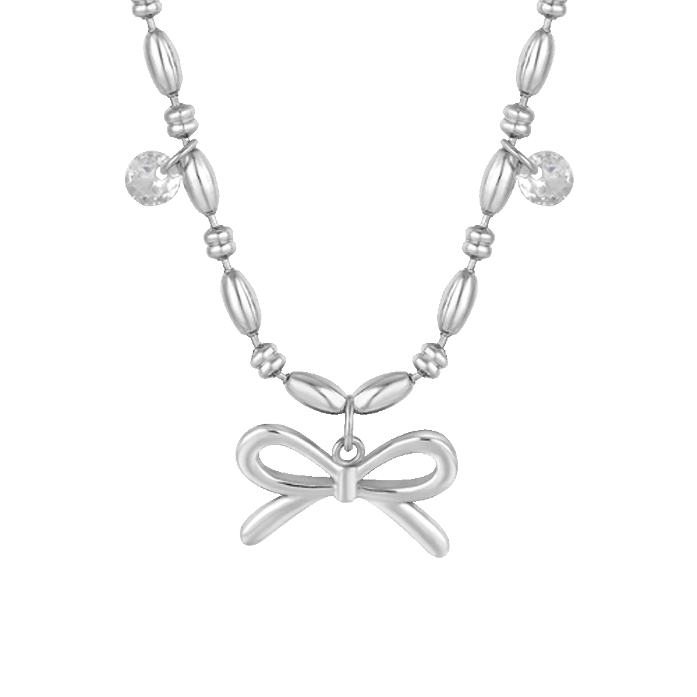 COLLANA DONNA IN ACCIAIO CON FIOCCO E ZIRCONI BIANCHI - Image 4