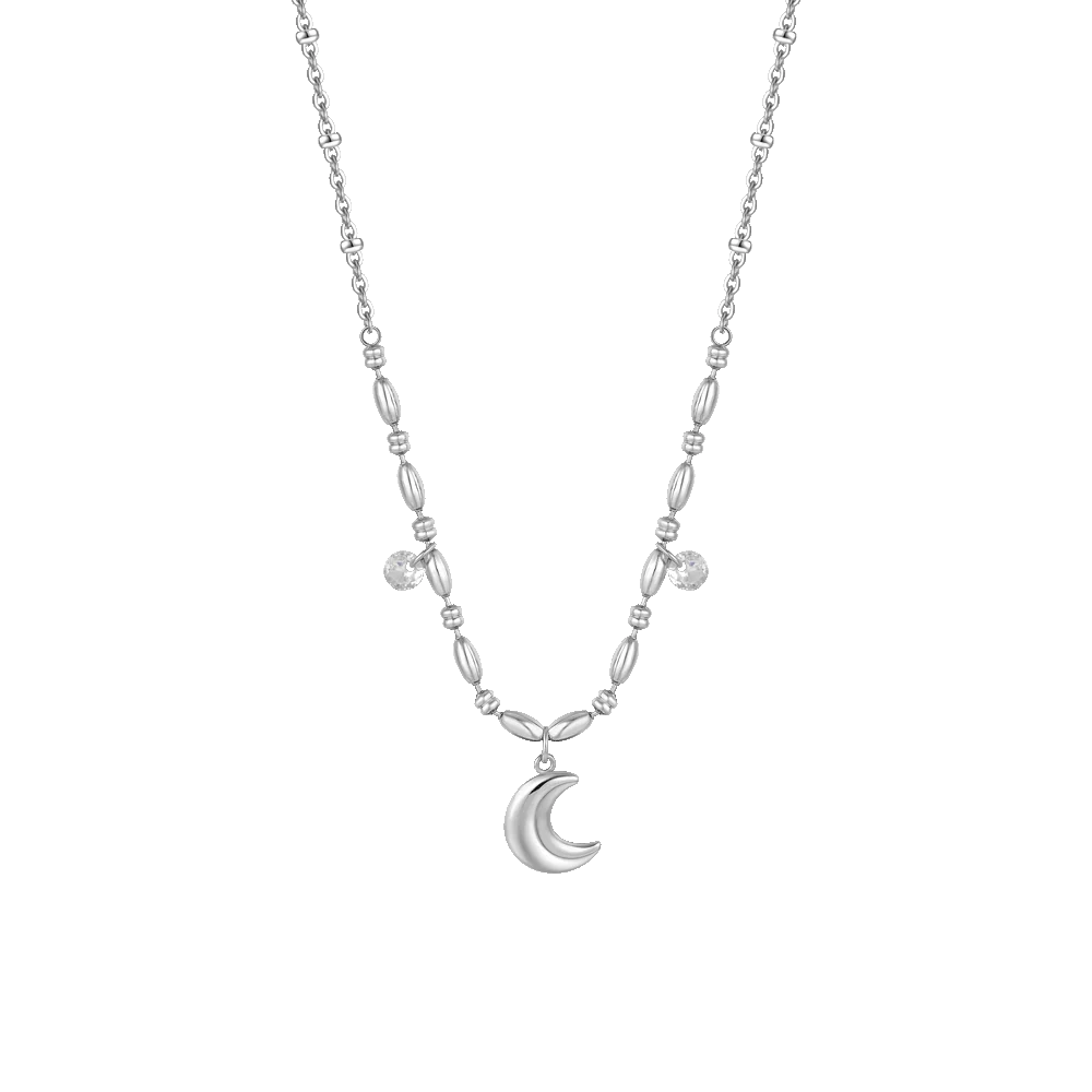 COLLANA DONNA IN ACCIAIO CON LUNA E ZIRCONI BIANCHI