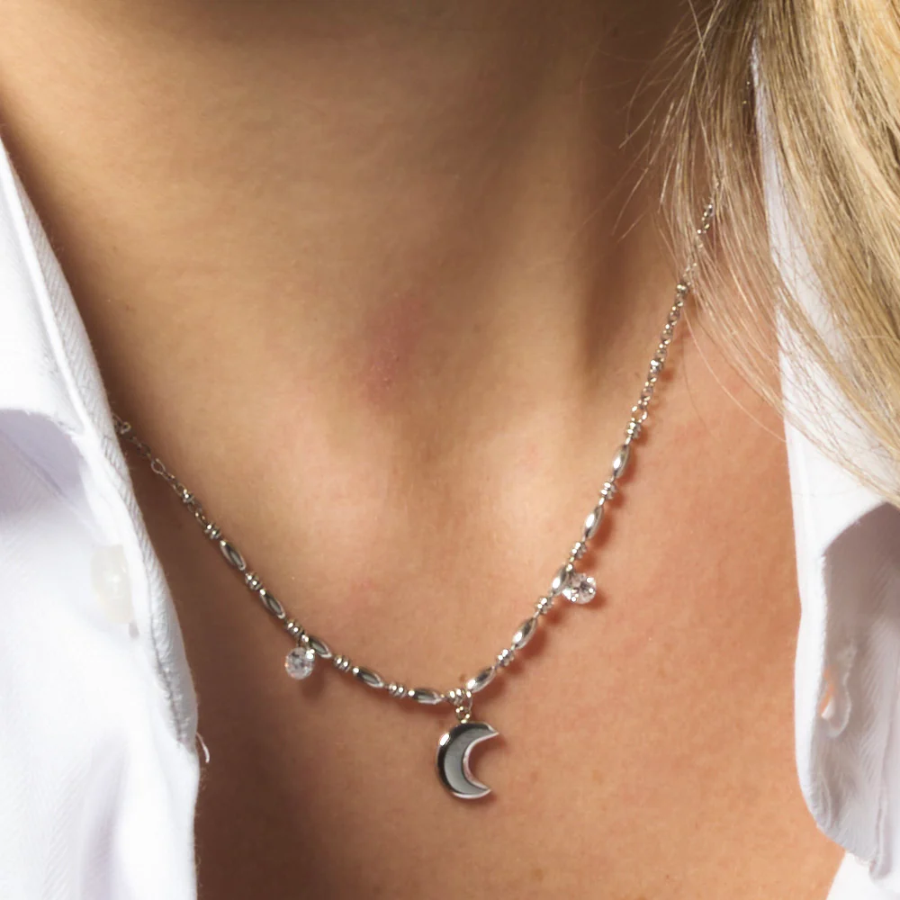 COLLANA DONNA IN ACCIAIO CON LUNA E ZIRCONI BIANCHI - Image 2