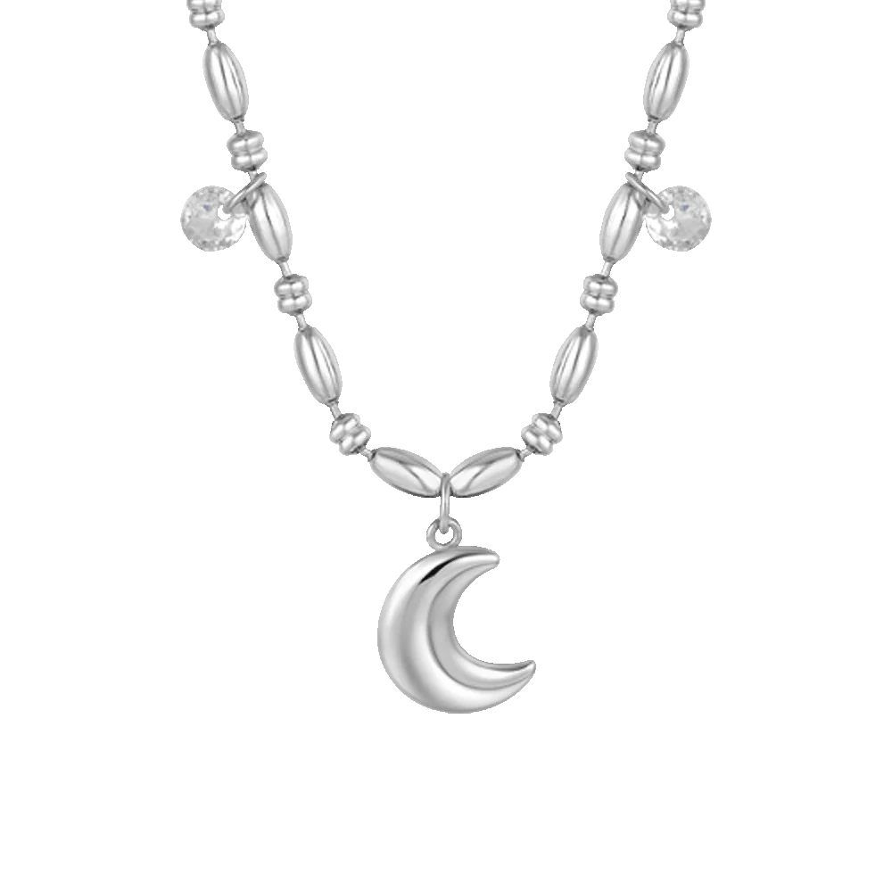 COLLANA DONNA IN ACCIAIO CON LUNA E ZIRCONI BIANCHI - Image 4