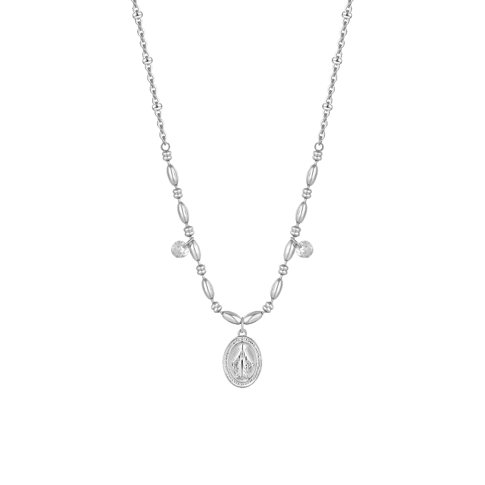 COLLANA DONNA IN ACCIAIO CON MADONNINA MIRACOLOSA E ZIRCONI BIANCHI