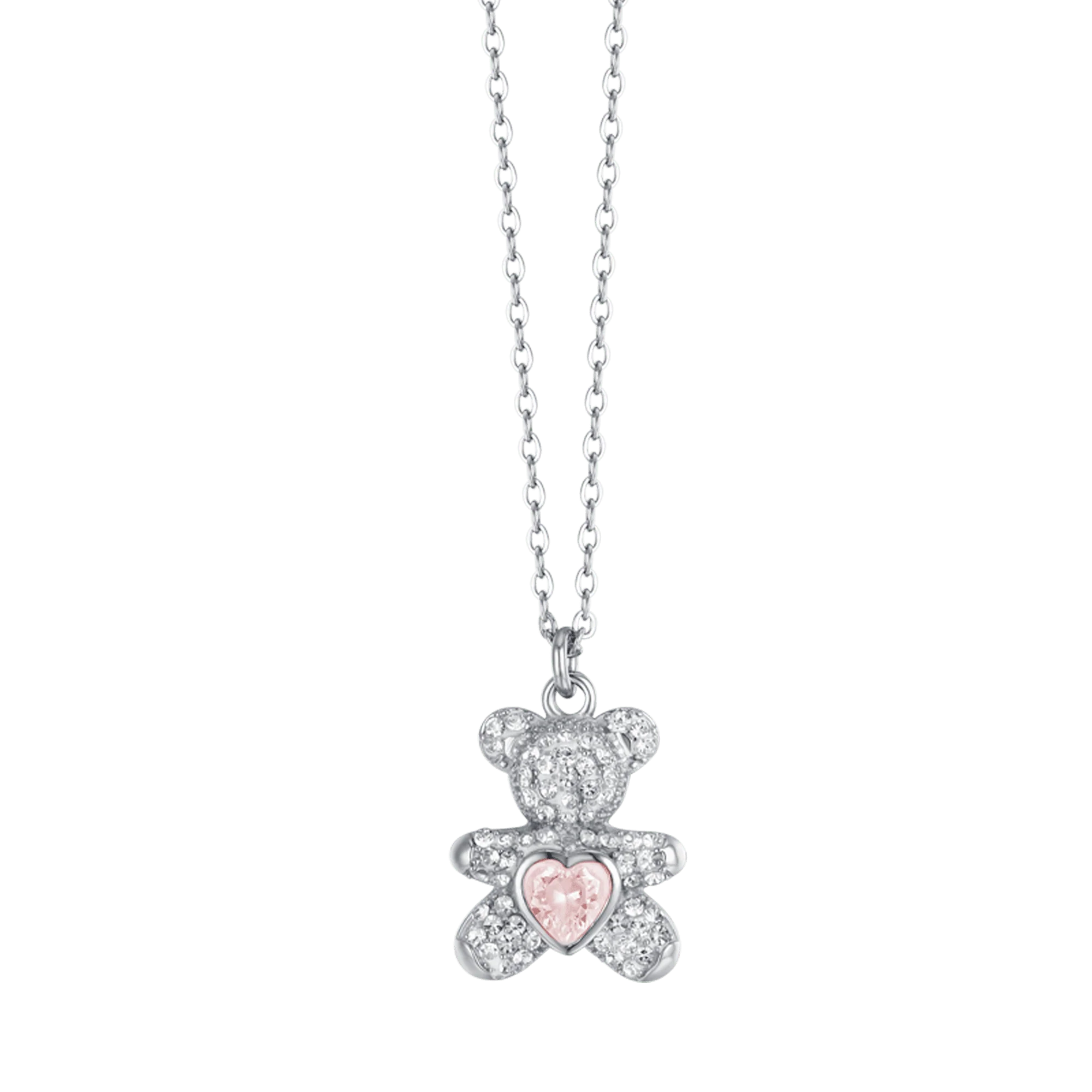 COLLANA DONNA IN ACCIAIO CON ORSETTO CON CRISTALLI ROSA E BIANCHI - Image 4
