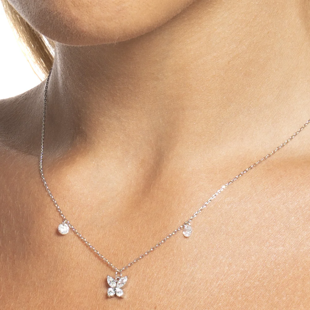 COLLANA DONNA IN ACCIAIO CON PENDENTE FARFALLA ED ALI ZIRCONE BIANCO - Image 2