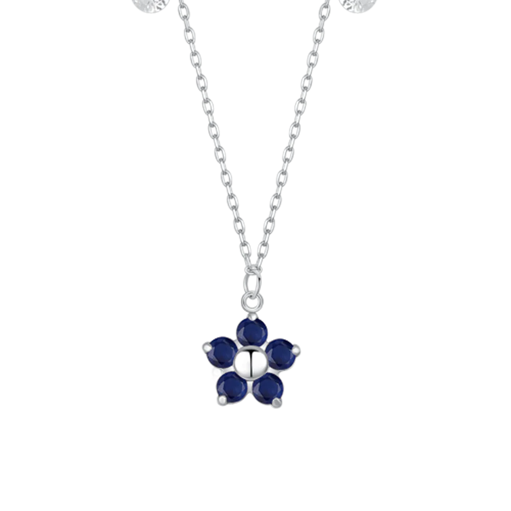 COLLANA DONNA IN ACCIAIO CON PENDENTE FIORE CON E PETALI ZIRCONE BLU - Image 4