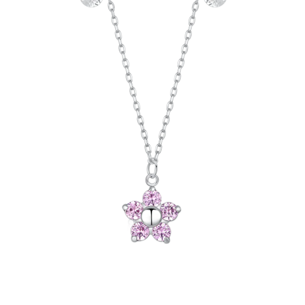 COLLANA DONNA IN ACCIAIO CON PENDENTE FIORE CON E PETALI ZIRCONE MAGENTA - Image 4