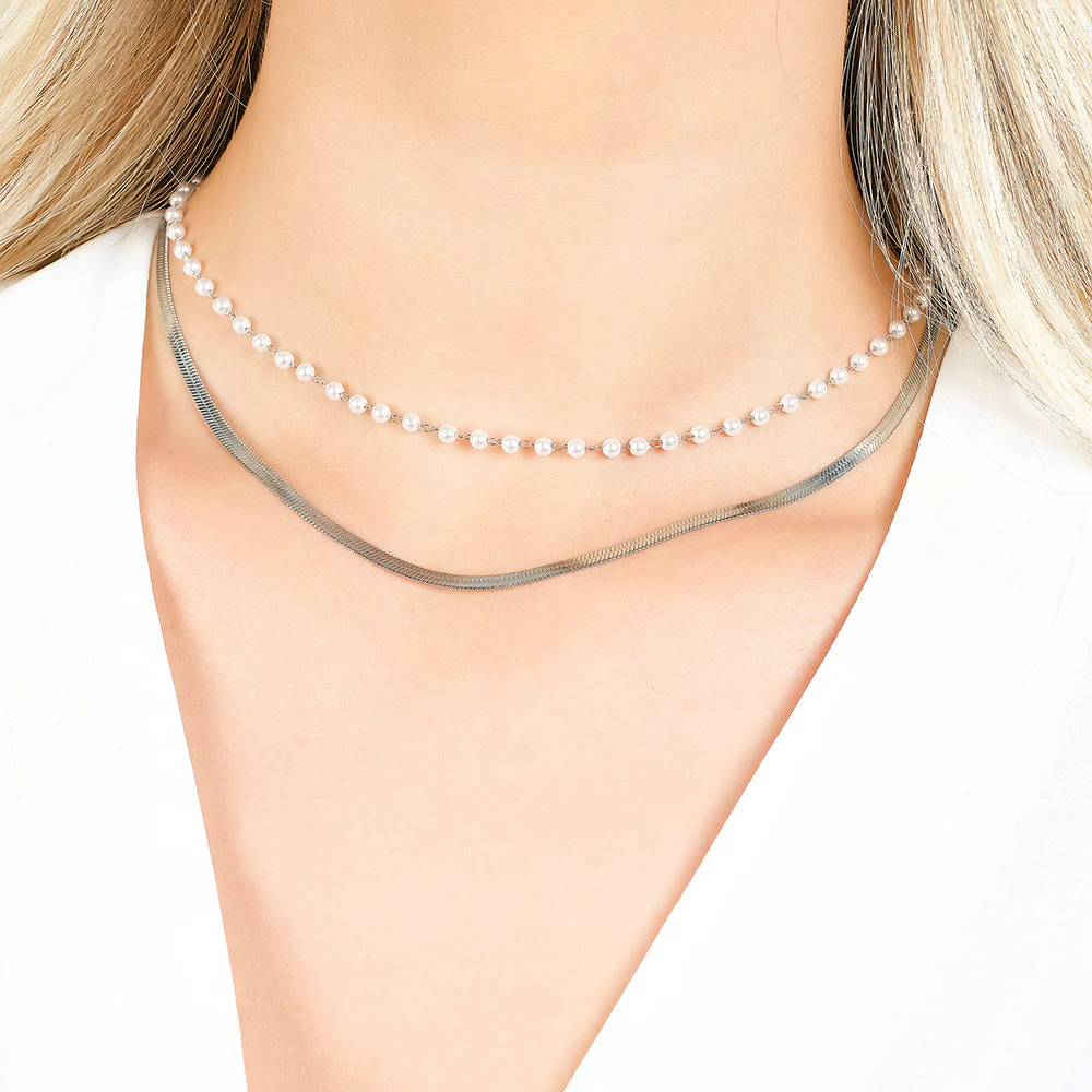 COLLANA DONNA IN ACCIAIO CON PERLE BIANCHE - Image 2