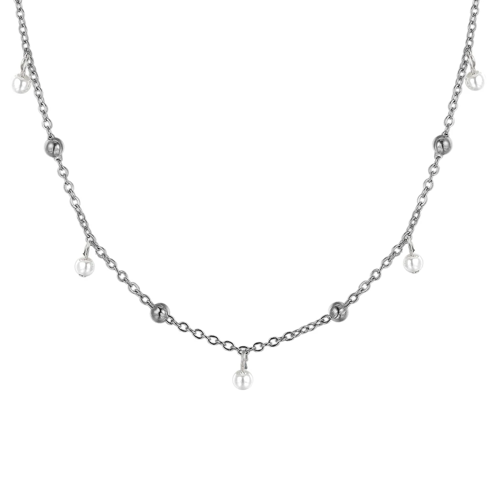 COLLANA DONNA IN ACCIAIO CON PERLE BIANCHE