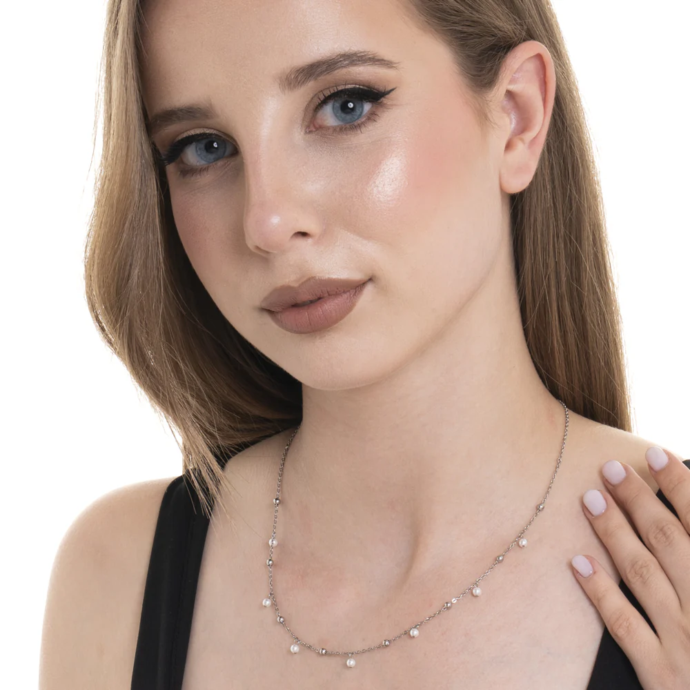 COLLANA DONNA IN ACCIAIO CON PERLE BIANCHE - Image 3