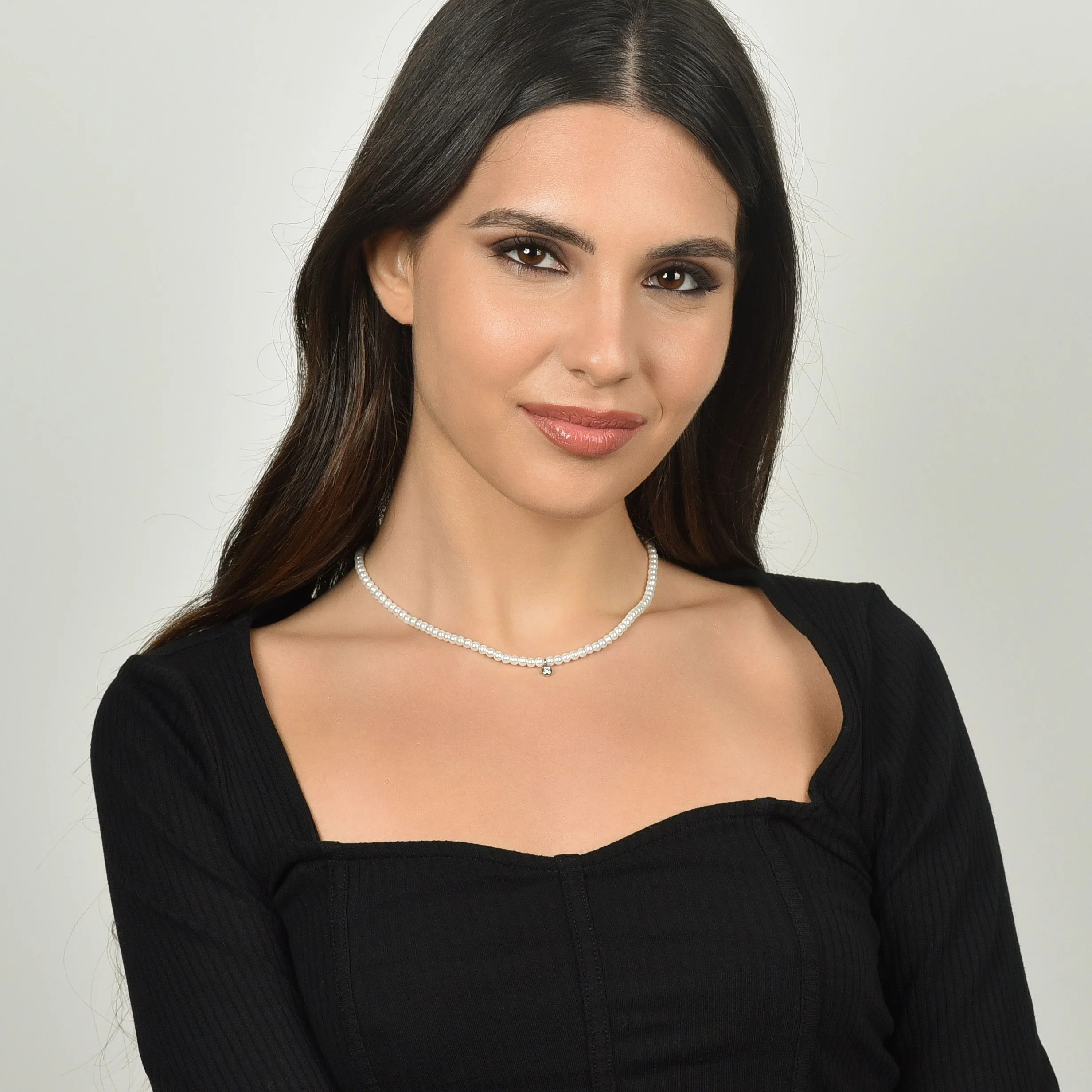 COLLANA DONNA IN ACCIAIO CON PERLE CON CRISTALLO BIANCO - Image 3